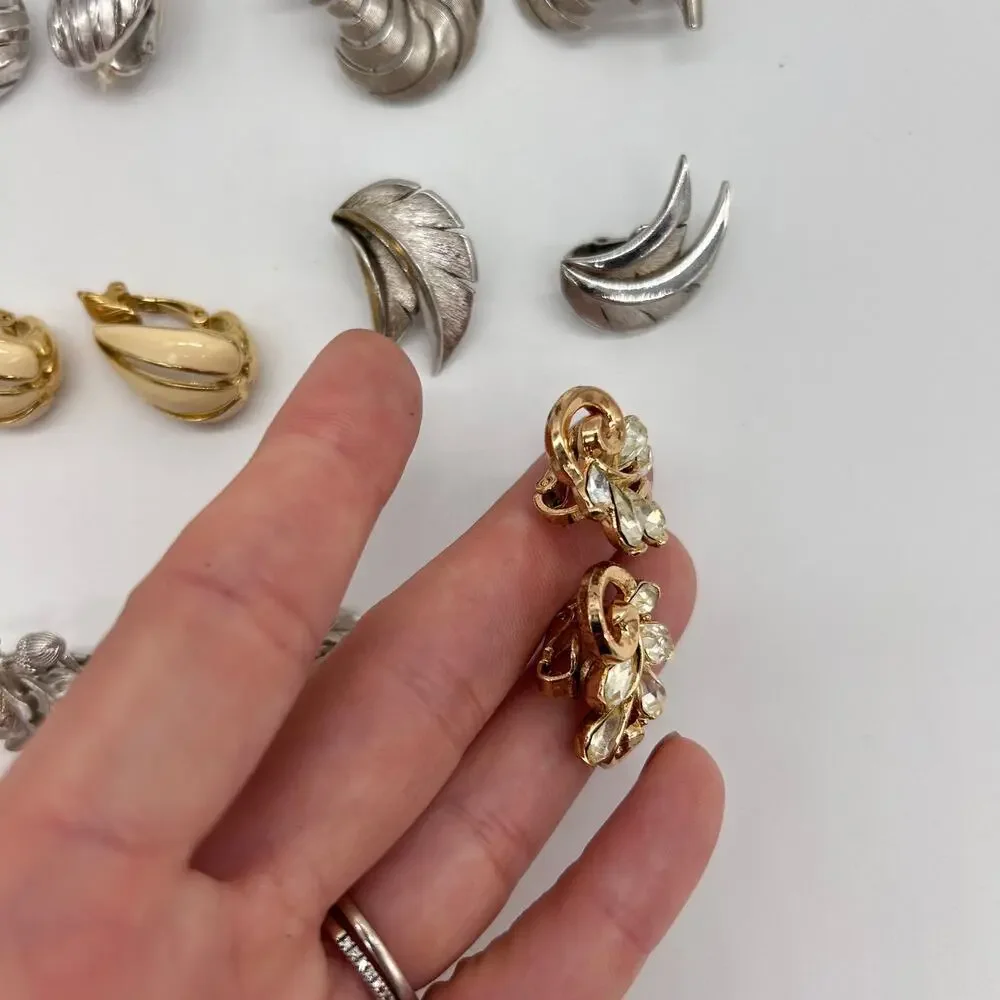 Trifari Clip On Earring Lot Gold Tone Silver Tone Vintage Costume Jewelry Signed